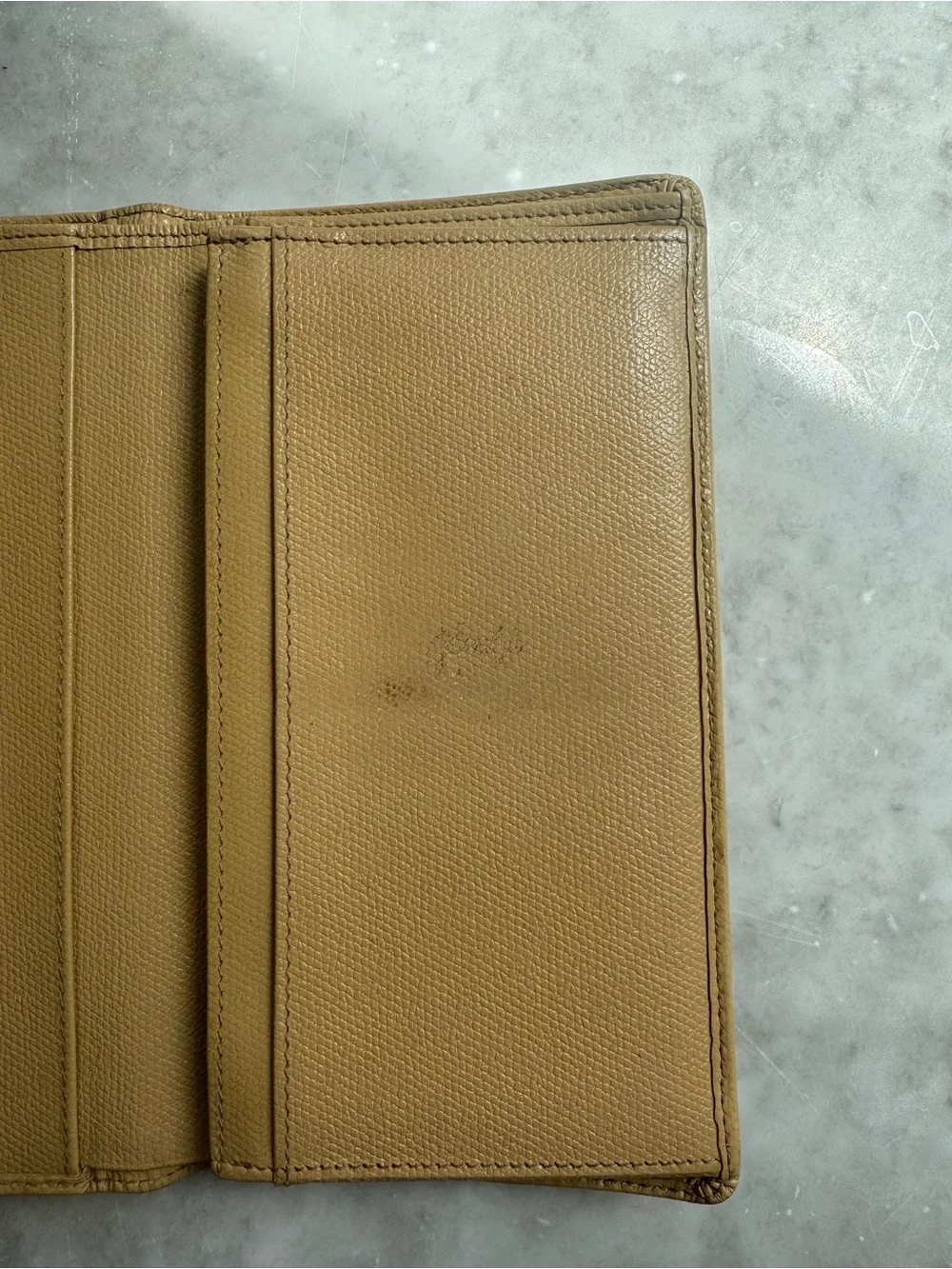 CHANEL Beige Leather Long Wallet with Gold CC Button
